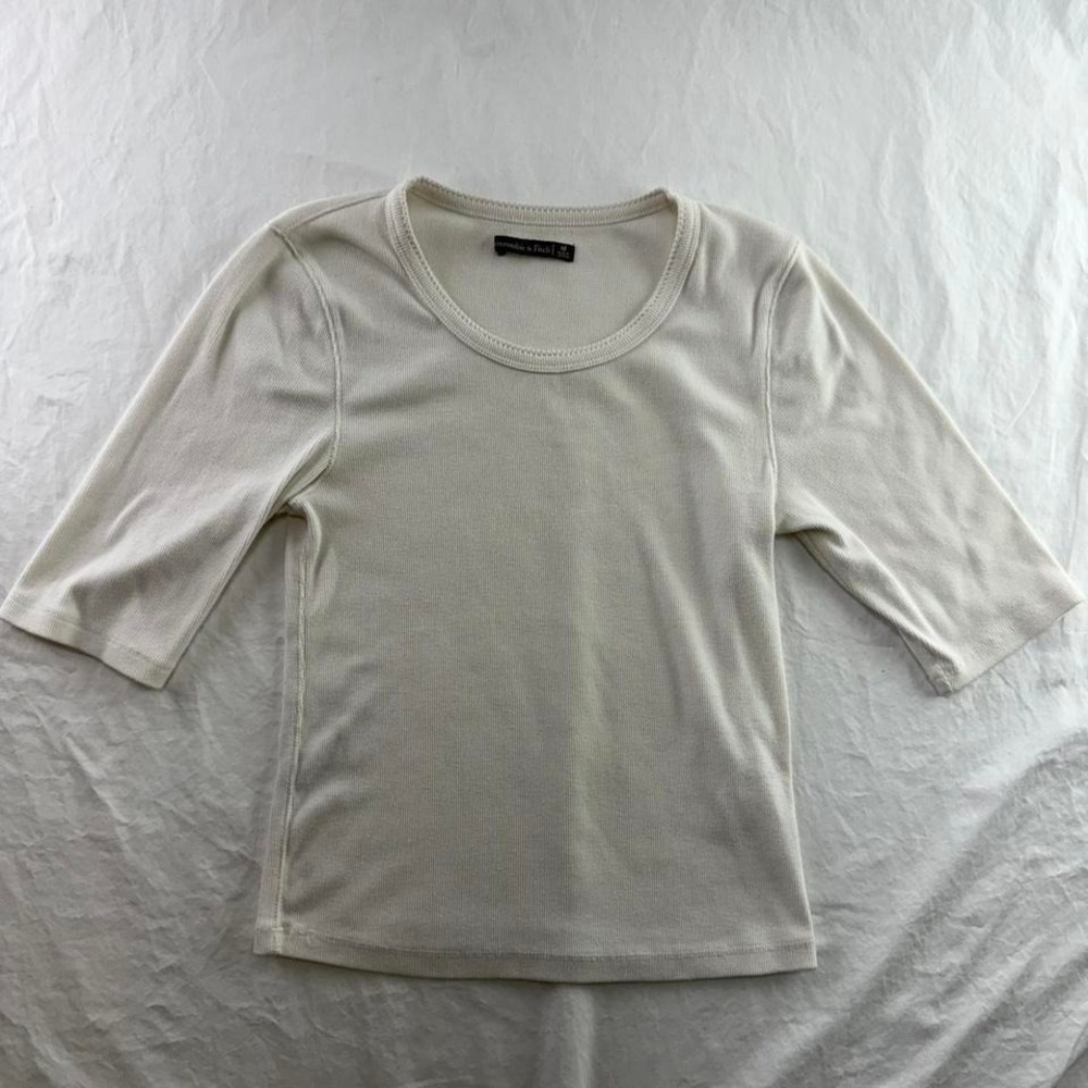 Abercrombie & Fitch Short Sleeve Fine-Ribbed Knit Top White Shirt Womens M